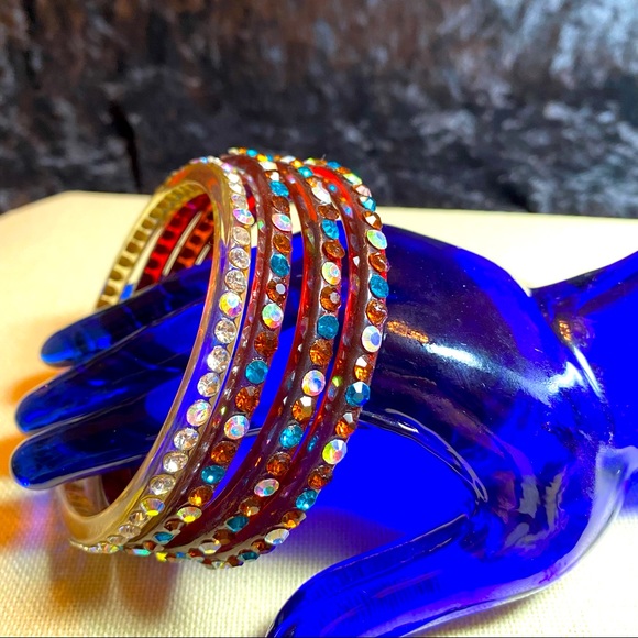 4 pc set of plastic bangles with rhinestones. - Picture 2 of 4